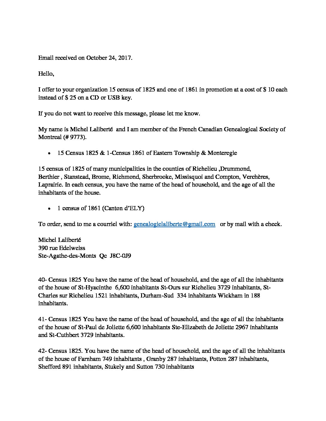 Quebec Census Records 1825-1861