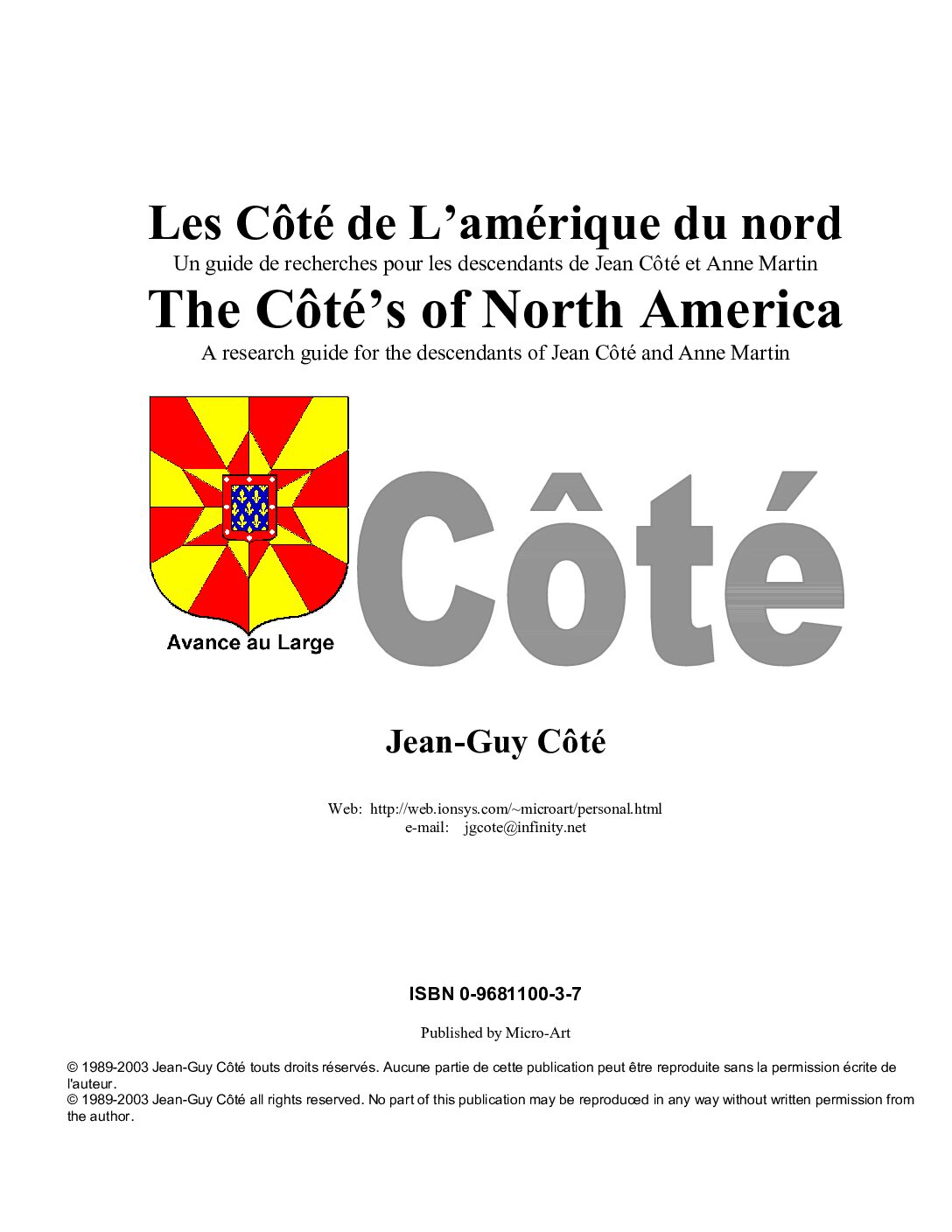 Côté Family History (Jean Côté & Anne Martin)