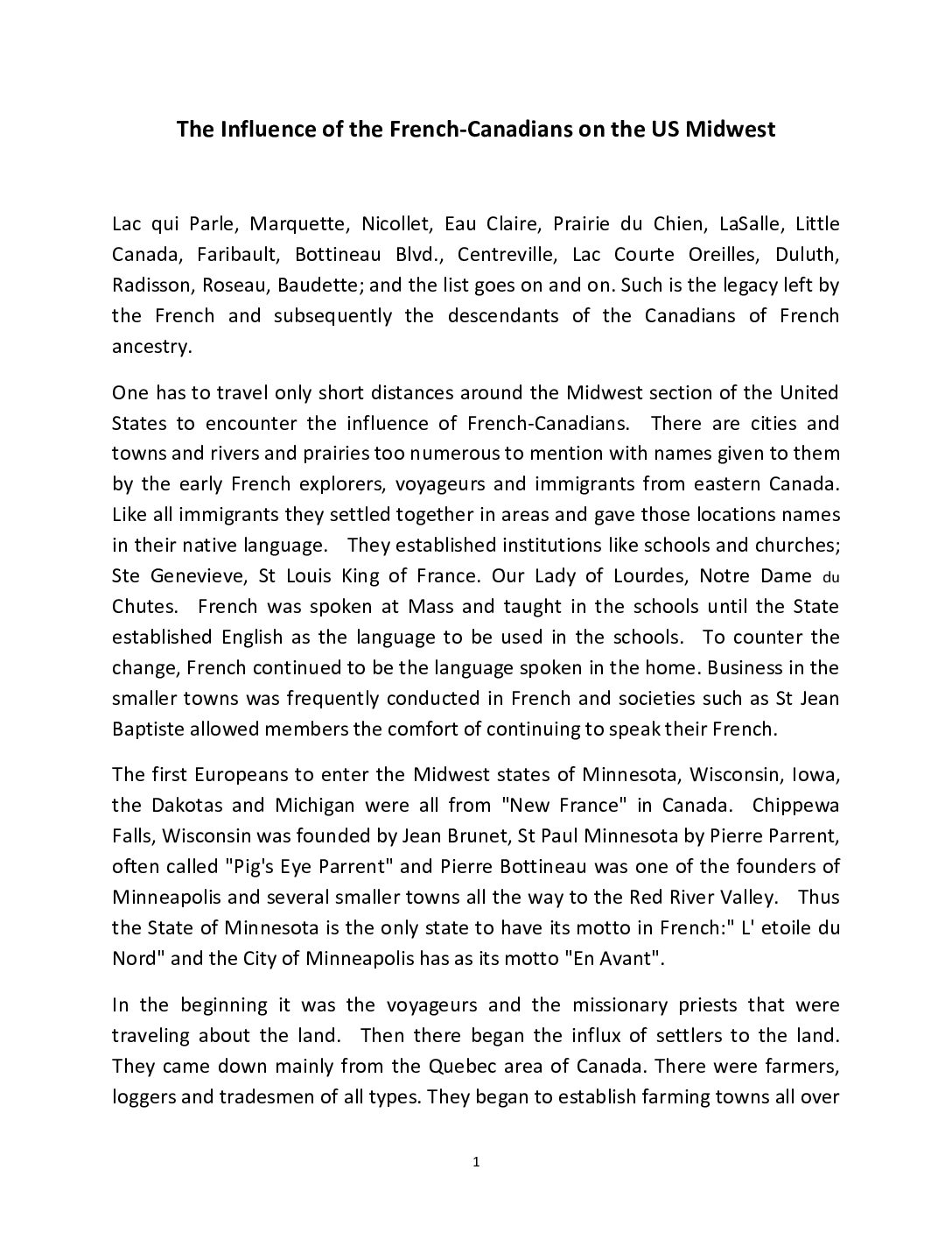Influence of French in Midwest