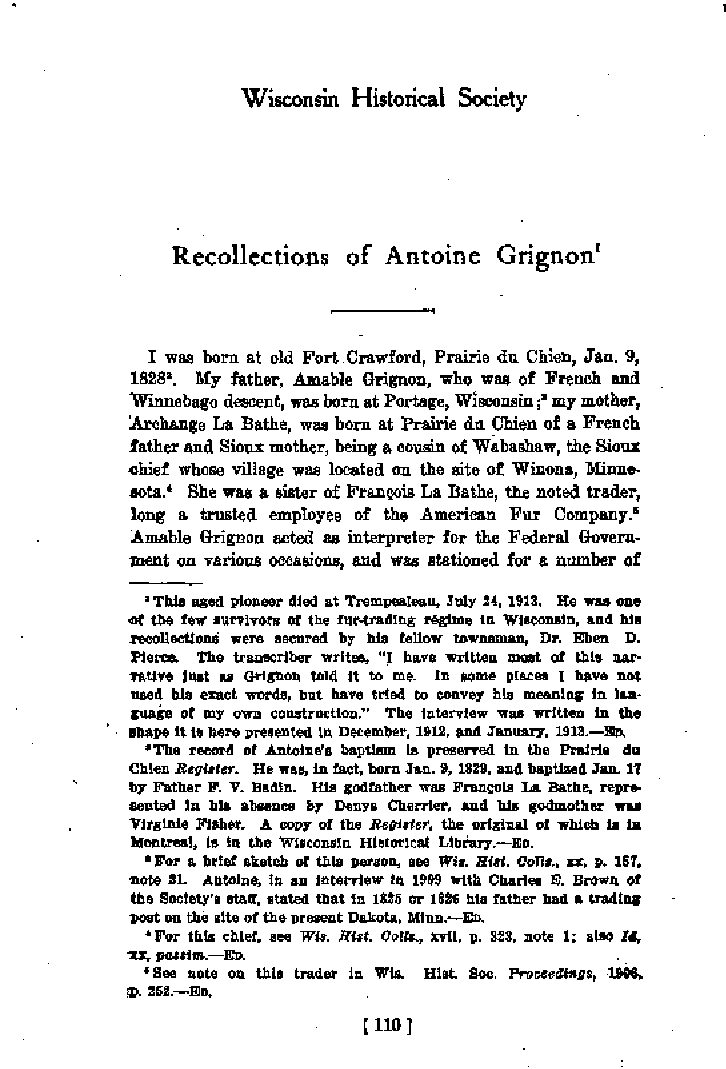 Recollections of Antoine Grignon